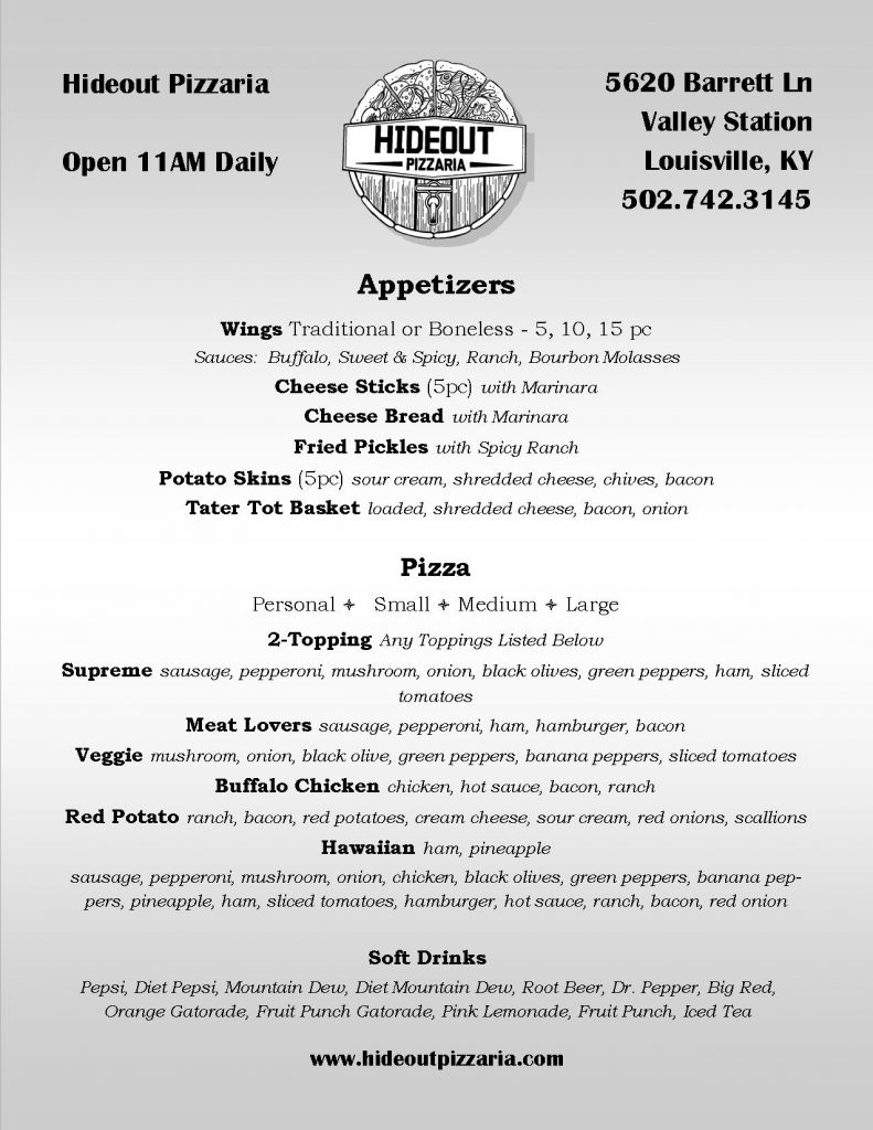 HideoutMenu_01Bp1 Hideout Pizzaria